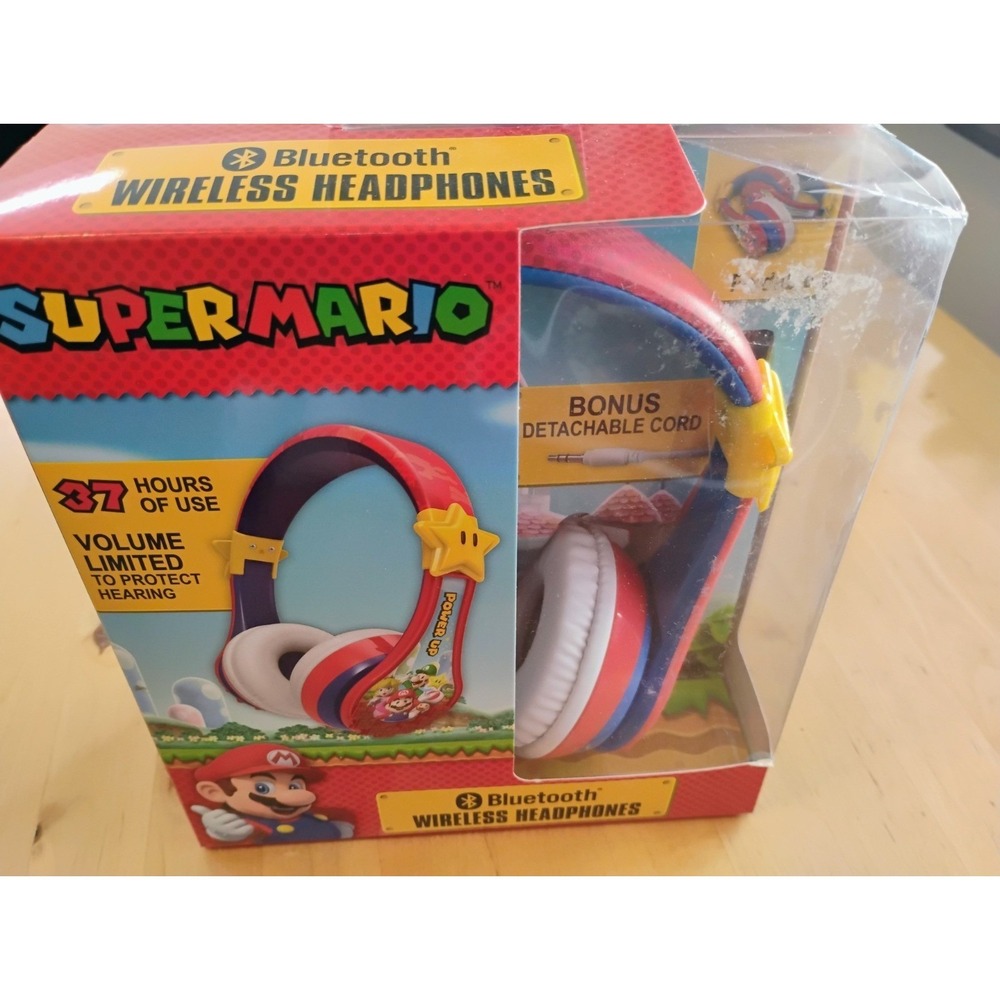 Super Mario Wireless Bluetooth Portable Kids Headphones Microphone Package wear